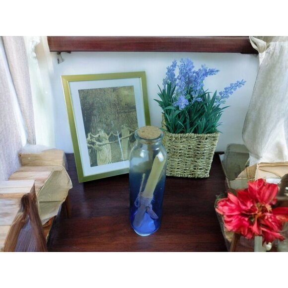 Glass Spell Bottle With Cork & Sealed Scroll 8" Clear & Blue - Picture 6 of 10